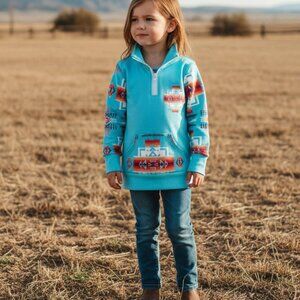 Kids Western Quarter Zip Pullover | Southwestern Lightweight Sweatshirt